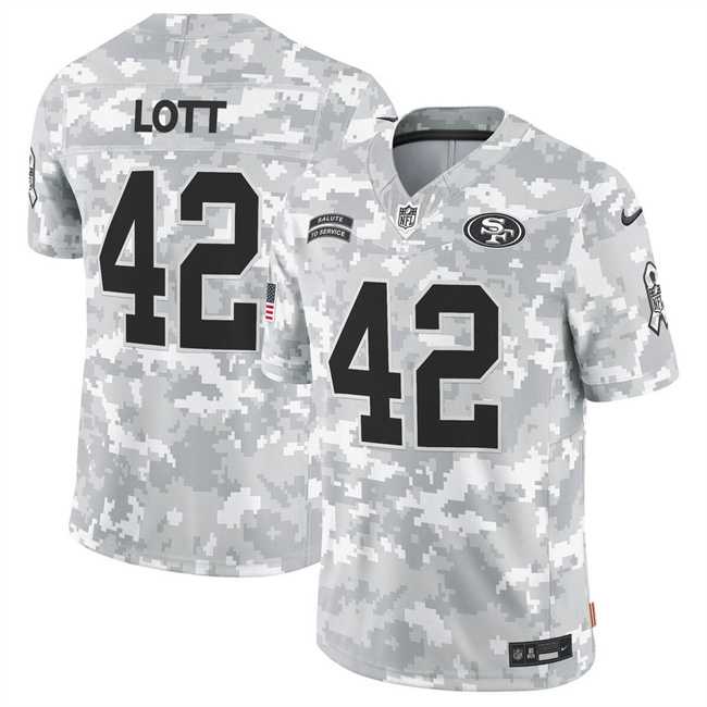 Men%27s San Francisco 49ers #42 Ronnie Lott 2024 F.U.S.E Arctic Camo Salute To Service Limited Stitched Jersey Dyin